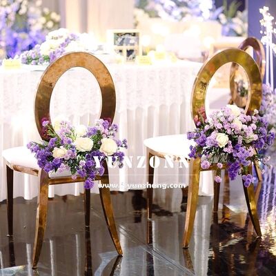 Giá tốt Giá bán nóng Modern Style Gold Ring Back Chair cho đám cưới Giá bán buôn đồ nội thất tiệc tùng thép không gỉ cho khách sạn trực tuyến